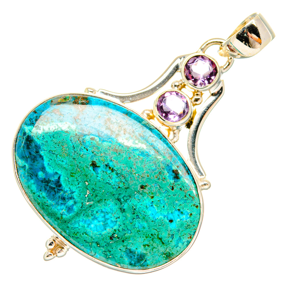 Peruvian Chrysocolla, Amethyst Pendants handcrafted by Ana Silver Co - PD28617 - Photo 2