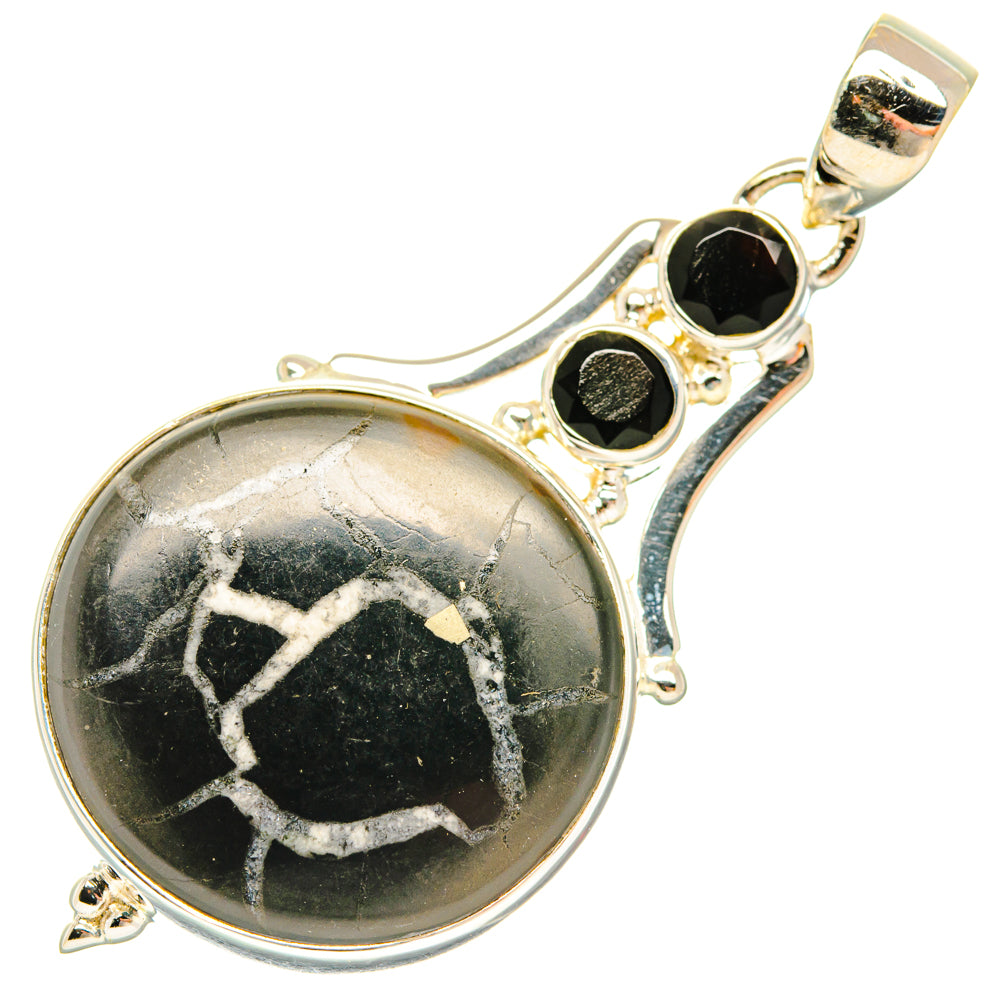 Septarian Geode, Black Onyx Pendants handcrafted by Ana Silver Co - PD28631 - Photo 2