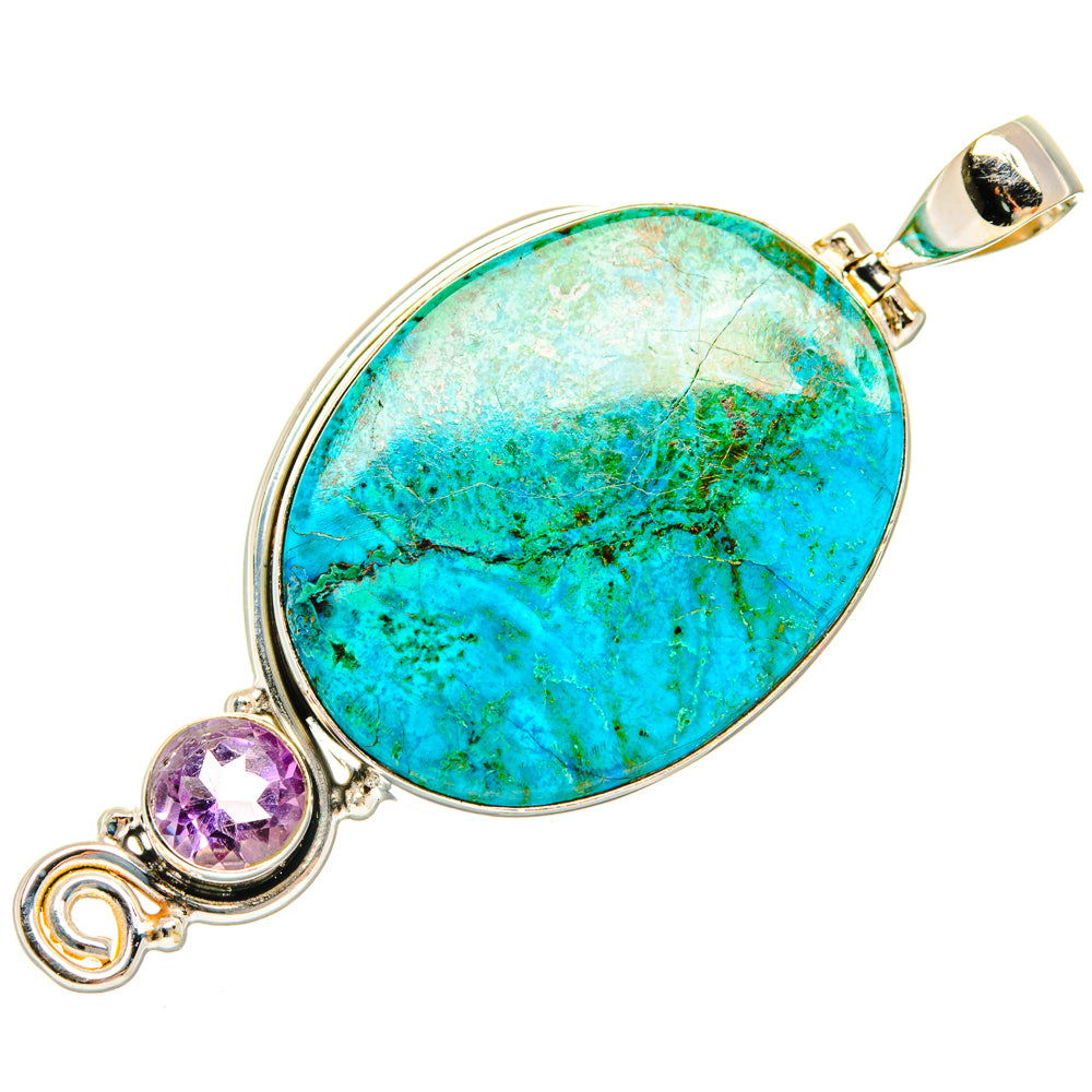 Peruvian Chrysocolla, Amethyst Pendants handcrafted by Ana Silver Co - PD28637 - Photo 2