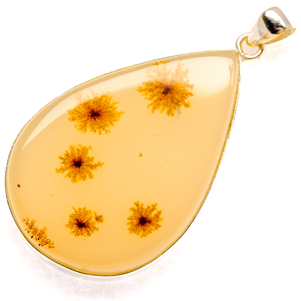 Sterling silver teardrop pendant with yellow agate and gold starburst inclusions