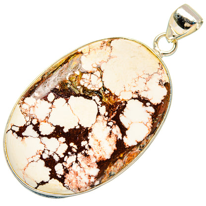 Sterling silver Wild Horse jasper pendant with teardrop cabochon and round bail, white/brown