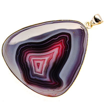 Botswana agate pendant in teardrop shape, banded purple-gray with red center, 925 silver bail
