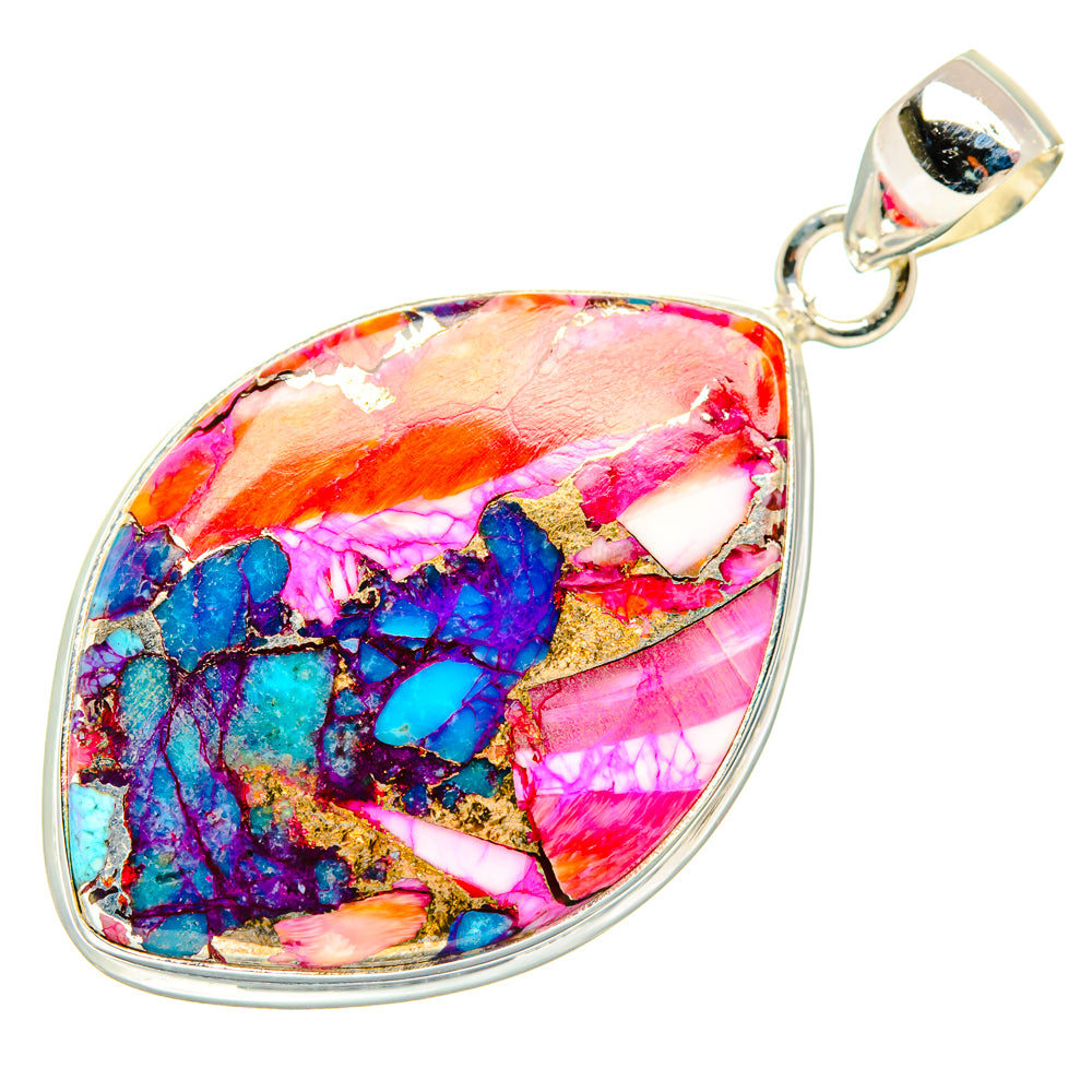 Kingman Pink Dahlia Turquoise Pendants handcrafted by Ana Silver Co - PD28965 - Photo 2