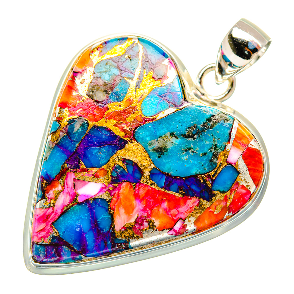 Kingman Pink Dahlia Turquoise Pendants handcrafted by Ana Silver Co - PD28969 - Photo 2