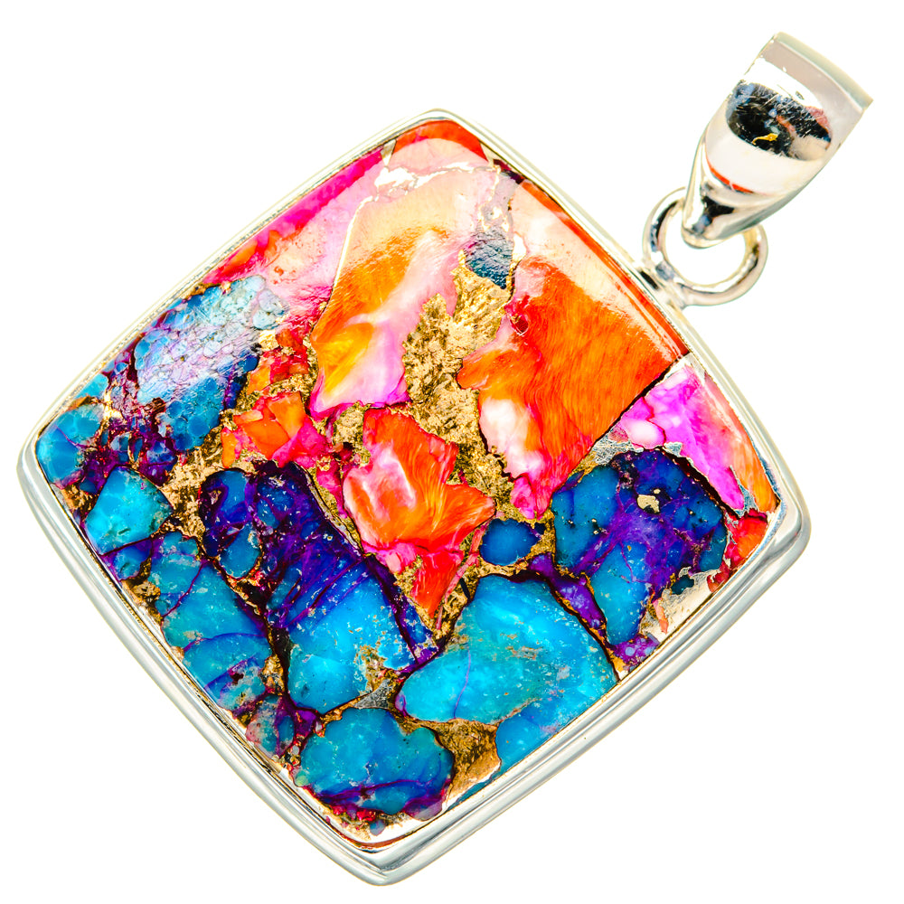 Kingman Pink Dahlia Turquoise Pendants handcrafted by Ana Silver Co - PD28976 - Photo 2