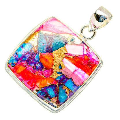 Kingman Pink Dahlia Turquoise Pendants handcrafted by Ana Silver Co - PD28977 - Photo 2