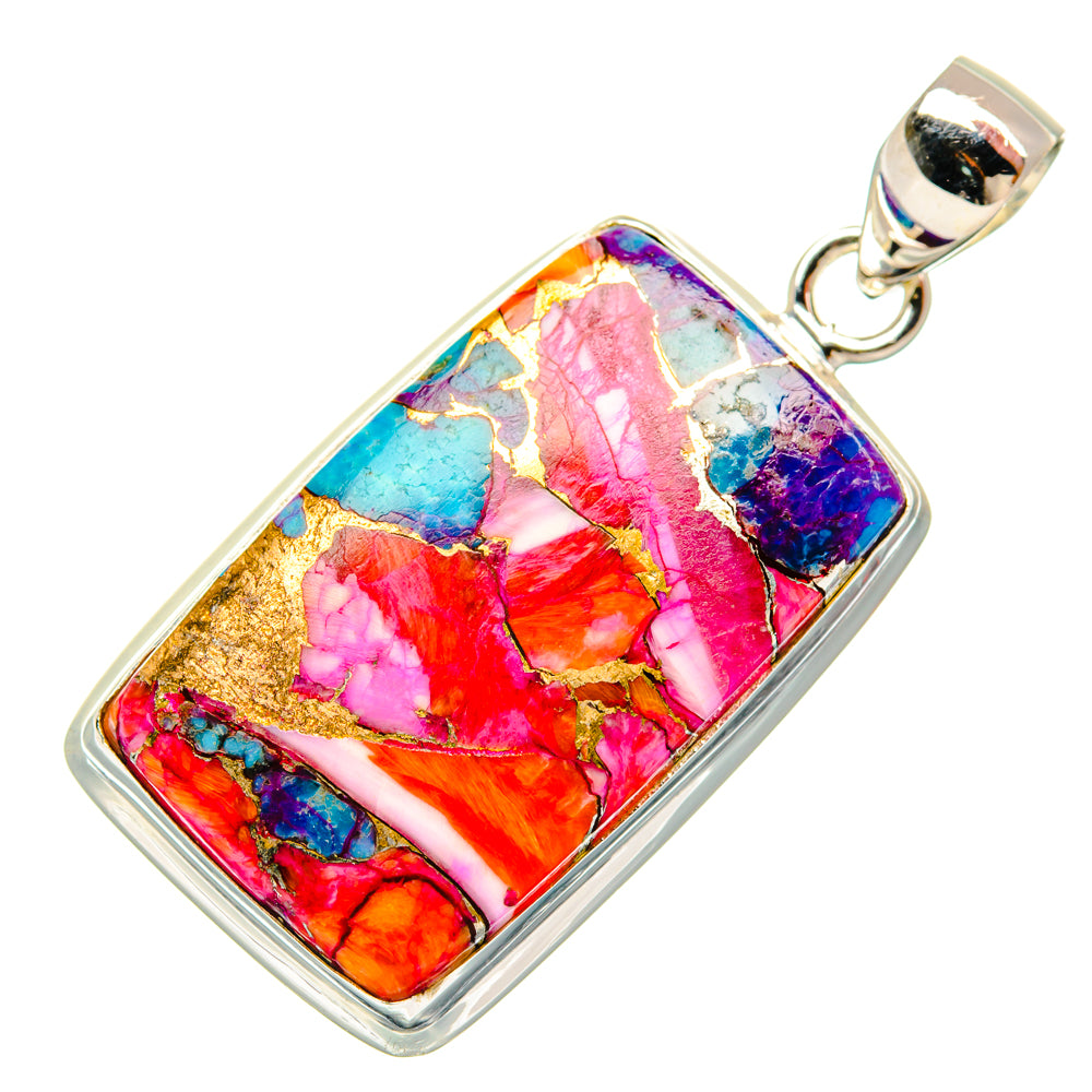 Kingman Pink Dahlia Turquoise Pendants handcrafted by Ana Silver Co - PD28981 - Photo 2
