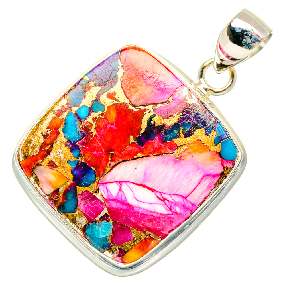 Kingman Pink Dahlia Turquoise Pendants handcrafted by Ana Silver Co - PD28984 - Photo 2