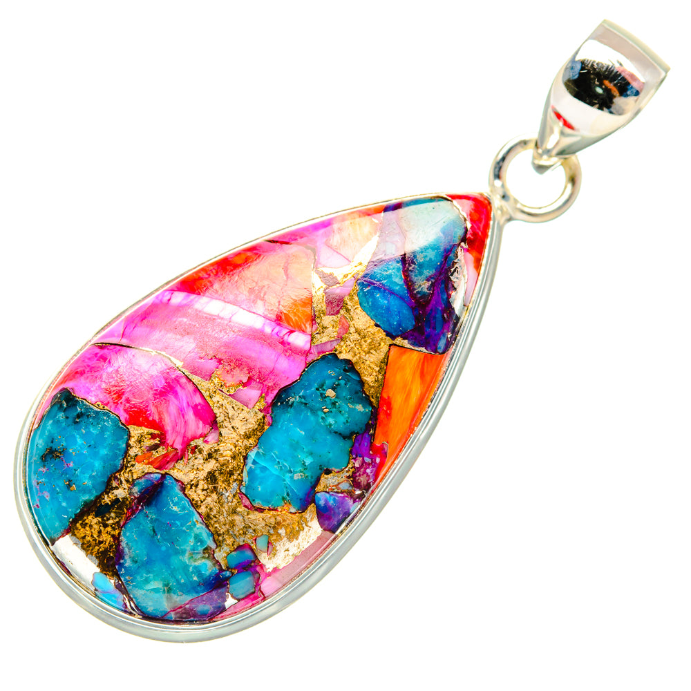 Kingman Pink Dahlia Turquoise Pendants handcrafted by Ana Silver Co - PD28986 - Photo 2