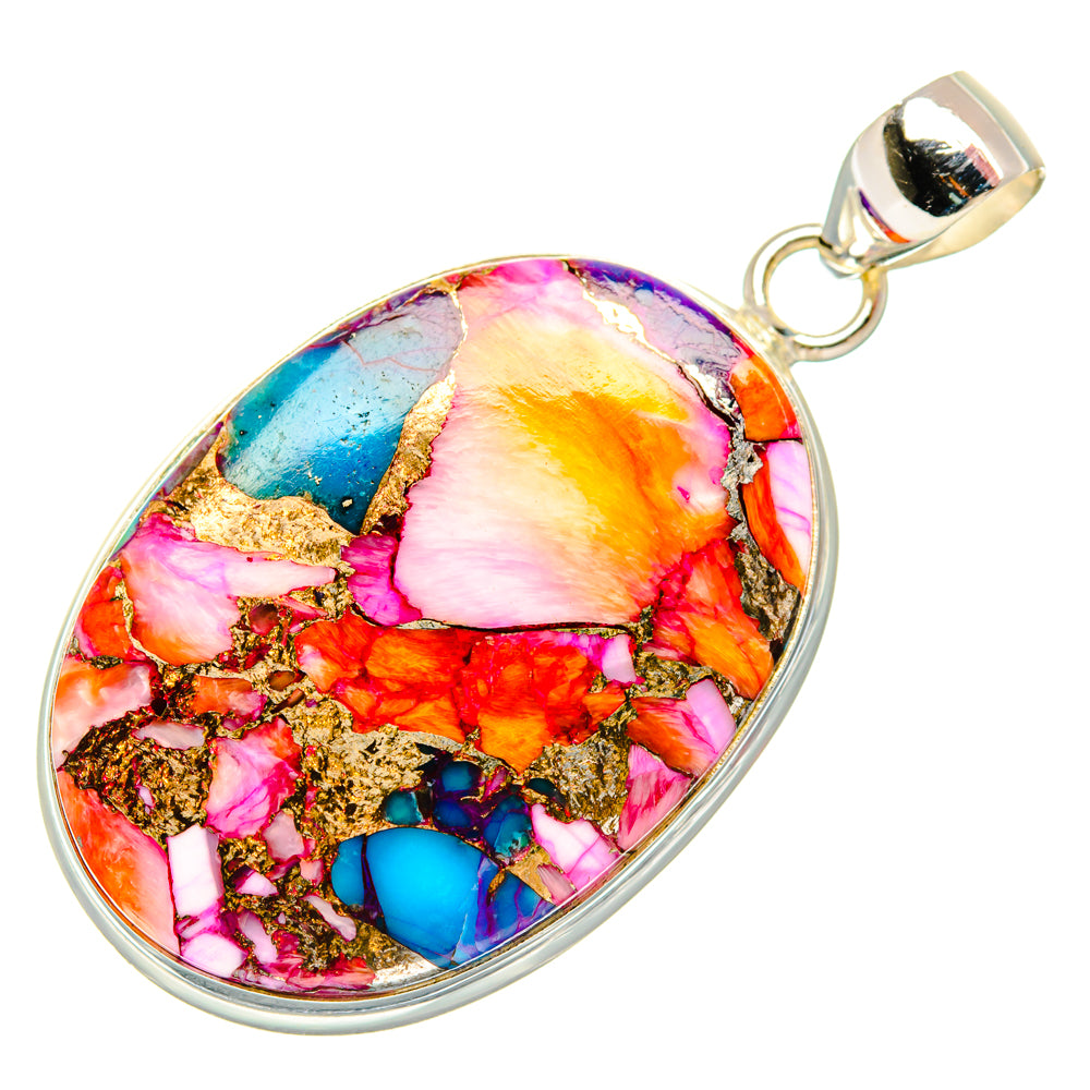 Kingman Pink Dahlia Turquoise Pendants handcrafted by Ana Silver Co - PD28991 - Photo 2