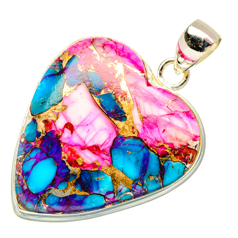 Kingman Pink Dahlia Turquoise Pendants handcrafted by Ana Silver Co - PD28993 - Photo 2