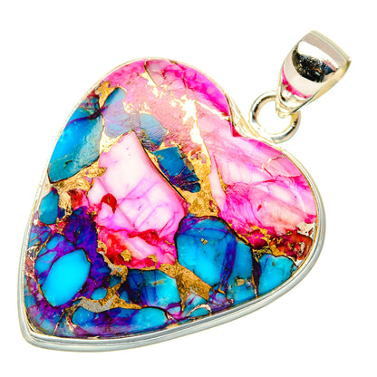 Kingman Pink Dahlia Turquoise Pendants handcrafted by Ana Silver Co - PD28993 - Photo 2