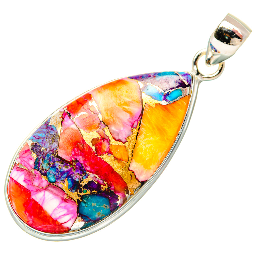 Kingman Pink Dahlia Turquoise Pendants handcrafted by Ana Silver Co - PD28994 - Photo 2