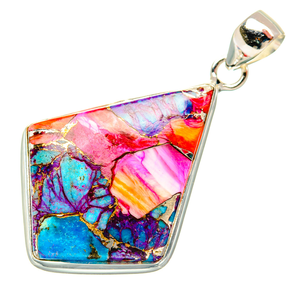 Kingman Pink Dahlia Turquoise Pendants handcrafted by Ana Silver Co - PD28996 - Photo 2