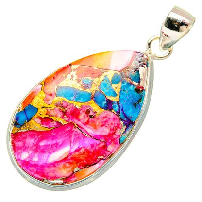 Kingman Pink Dahlia Turquoise Pendants handcrafted by Ana Silver Co - PD28997 - Photo 2