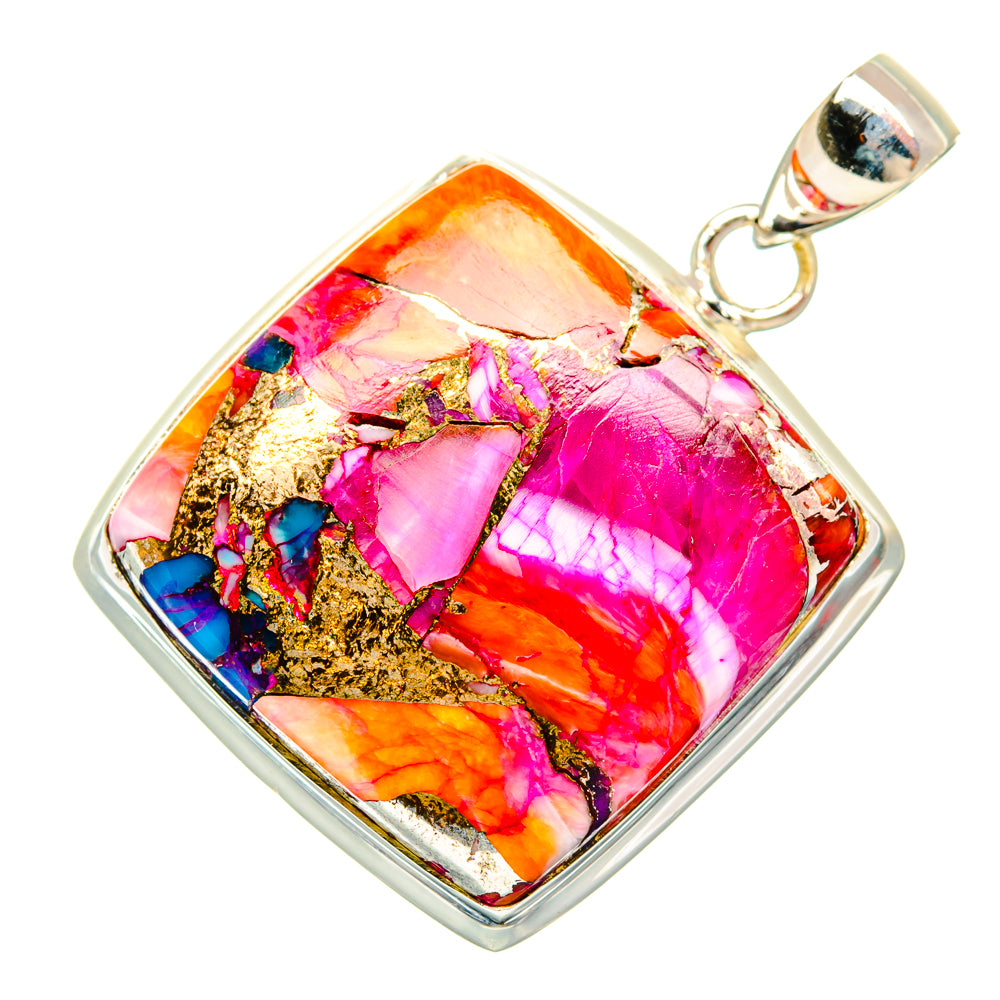 Kingman Pink Dahlia Turquoise Pendants handcrafted by Ana Silver Co - PD28998 - Photo 2