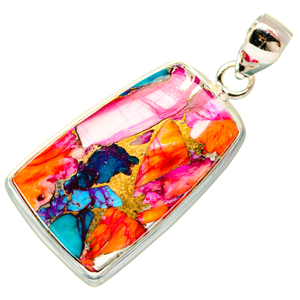 Kingman Pink Dahlia Turquoise Pendants handcrafted by Ana Silver Co - PD28999 - Photo 2