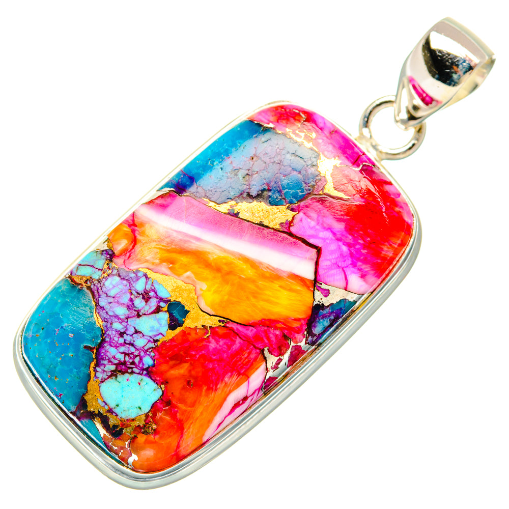 Kingman Pink Dahlia Turquoise Pendants handcrafted by Ana Silver Co - PD29000 - Photo 2