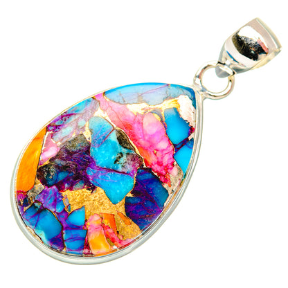 Kingman Pink Dahlia Turquoise Pendants handcrafted by Ana Silver Co - PD29003 - Photo 2