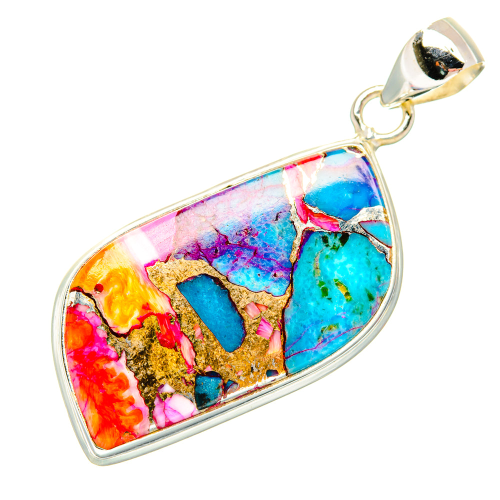 Kingman Pink Dahlia Turquoise Pendants handcrafted by Ana Silver Co - PD29004 - Photo 2