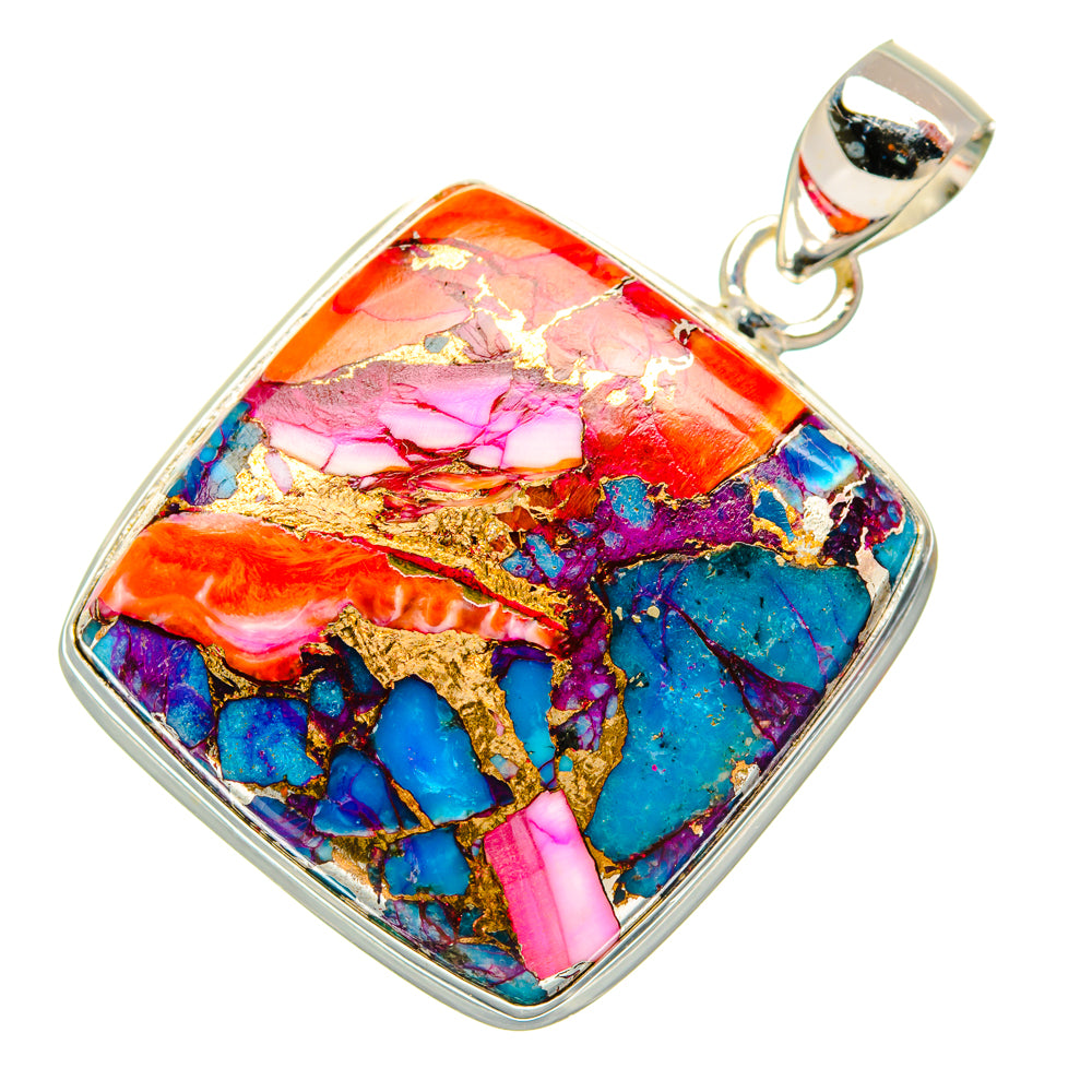 Kingman Pink Dahlia Turquoise Pendants handcrafted by Ana Silver Co - PD29005 - Photo 2
