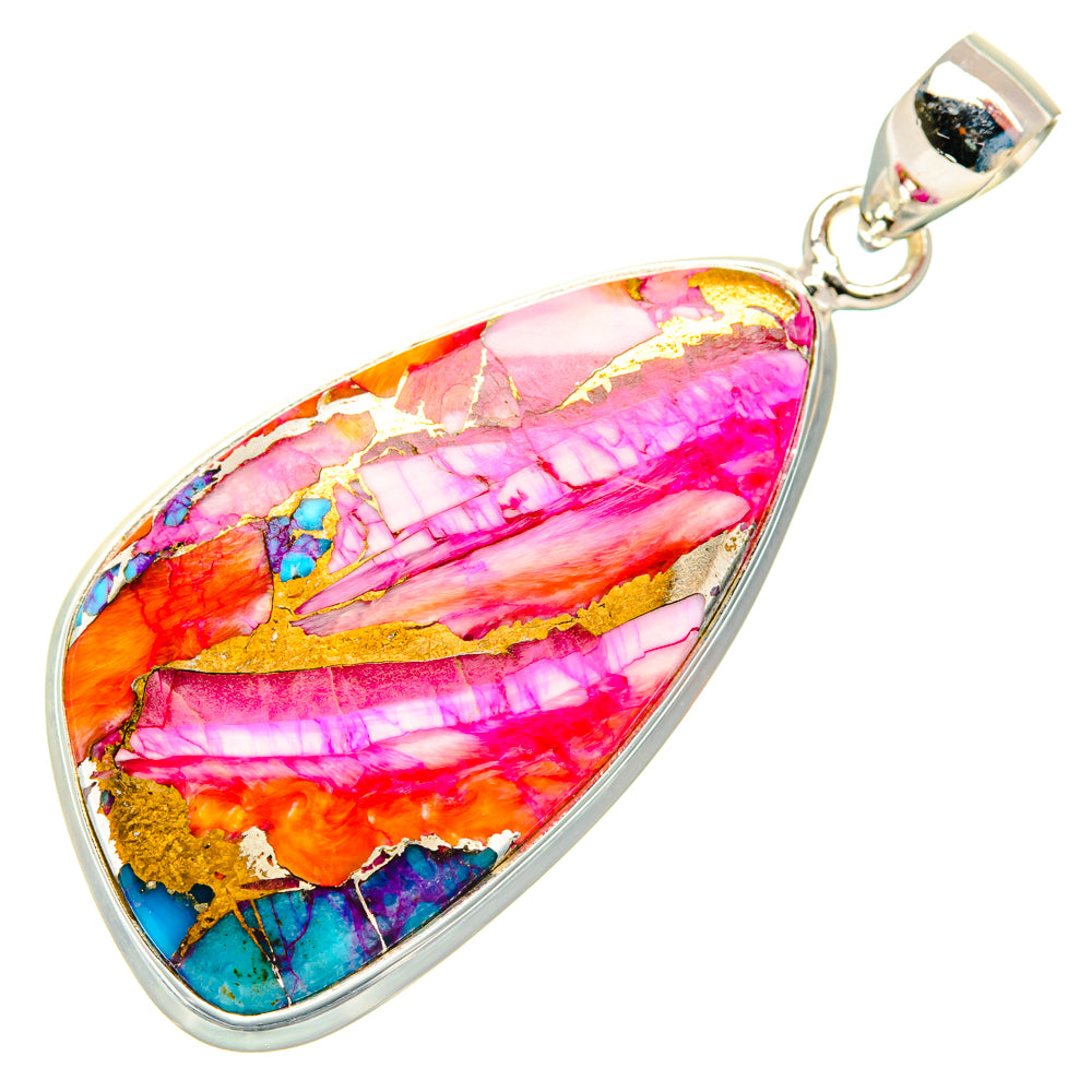 Kingman Pink Dahlia Turquoise Pendants handcrafted by Ana Silver Co - PD29006 - Photo 2