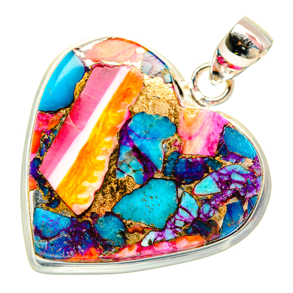 Kingman Pink Dahlia Turquoise Pendants handcrafted by Ana Silver Co - PD29012 - Photo 2