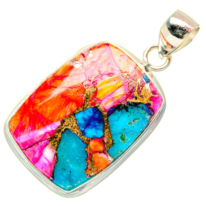 Kingman Pink Dahlia Turquoise Pendants handcrafted by Ana Silver Co - PD29014 - Photo 2