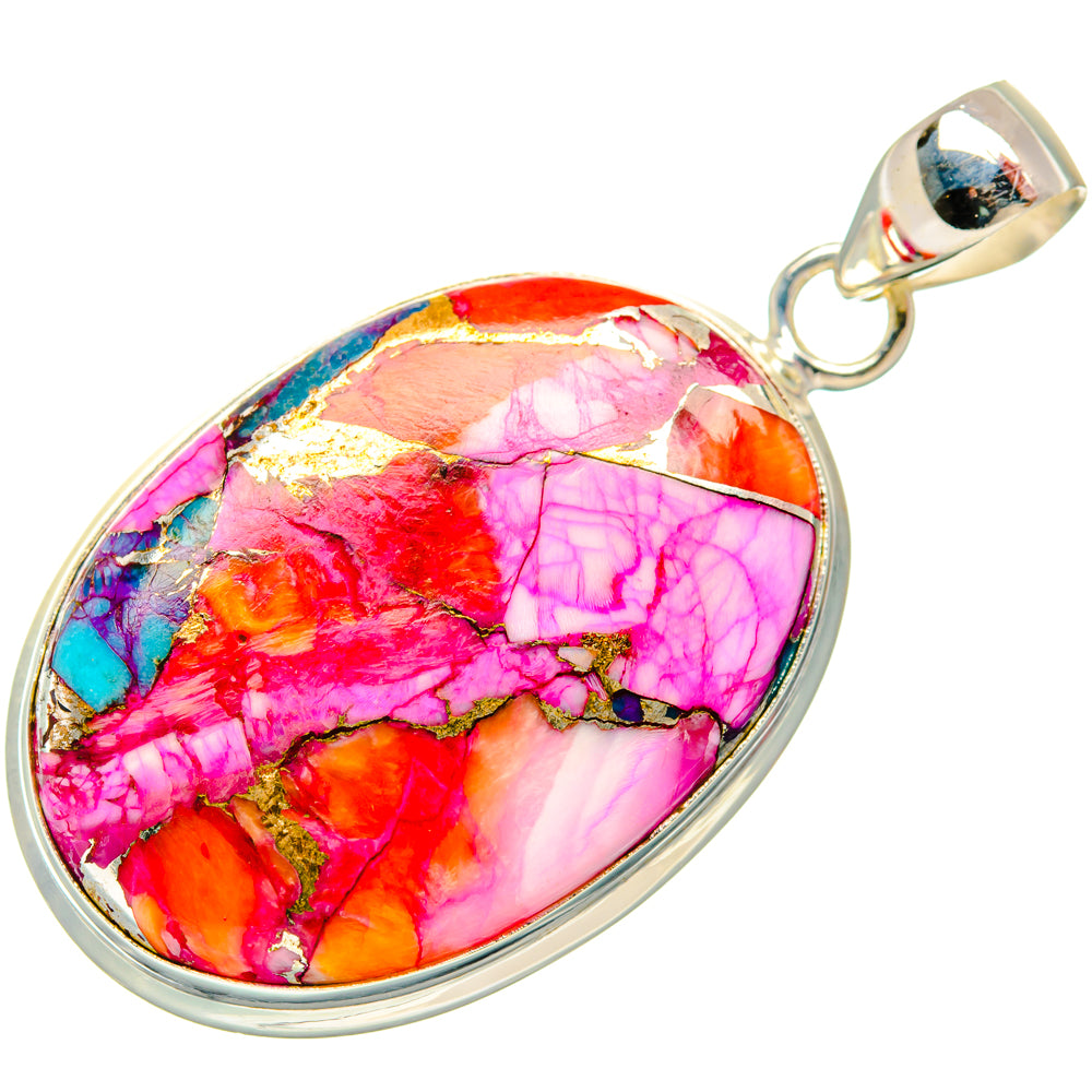 Kingman Pink Dahlia Turquoise Pendants handcrafted by Ana Silver Co - PD29015 - Photo 2