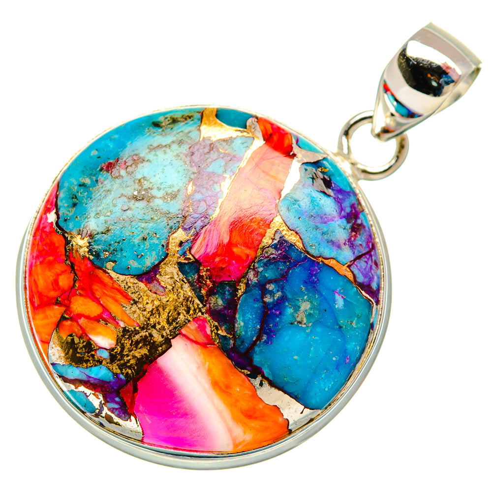 Kingman Pink Dahlia Turquoise Pendants handcrafted by Ana Silver Co - PD29017 - Photo 2