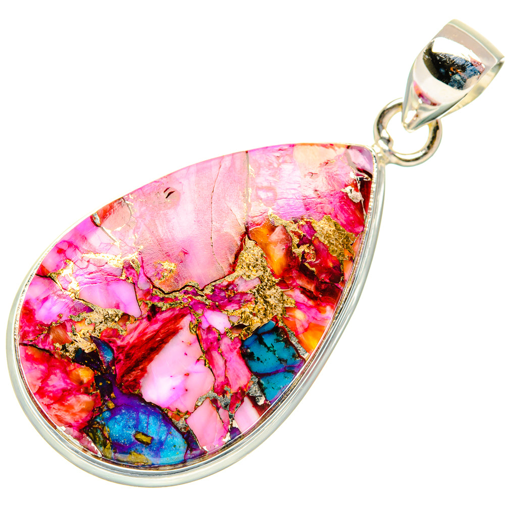 Kingman Pink Dahlia Turquoise Pendants handcrafted by Ana Silver Co - PD29018 - Photo 2