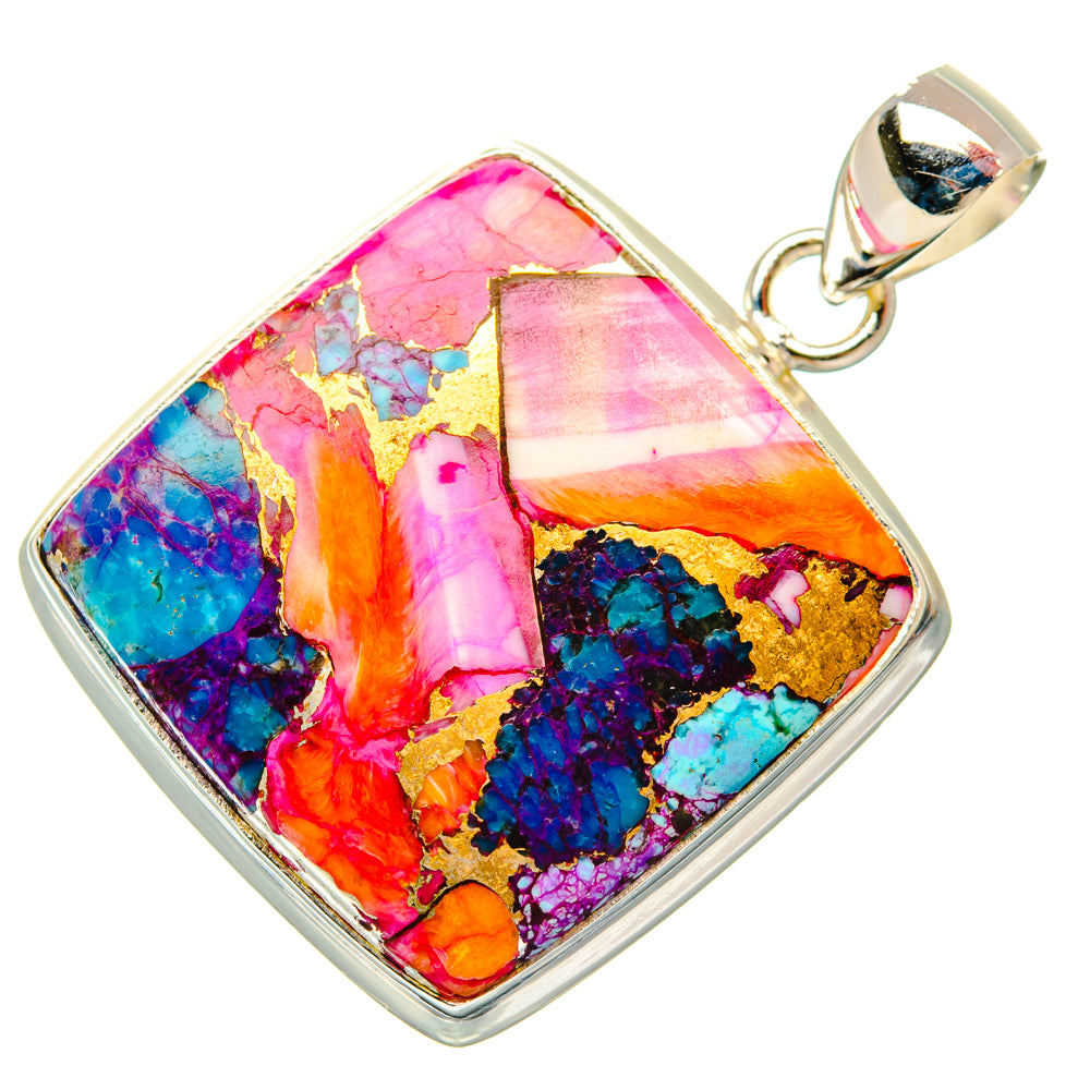 Kingman Pink Dahlia Turquoise Pendants handcrafted by Ana Silver Co - PD29019 - Photo 2