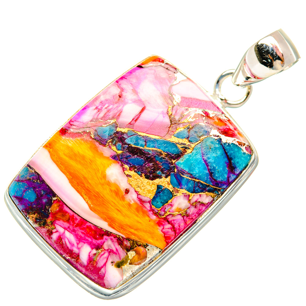Kingman Pink Dahlia Turquoise Pendants handcrafted by Ana Silver Co - PD29020 - Photo 2