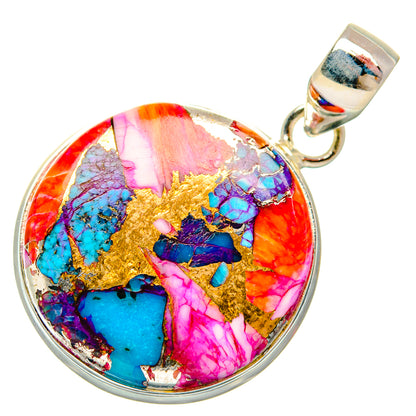 Kingman Pink Dahlia Turquoise Pendants handcrafted by Ana Silver Co - PD29023 - Photo 2