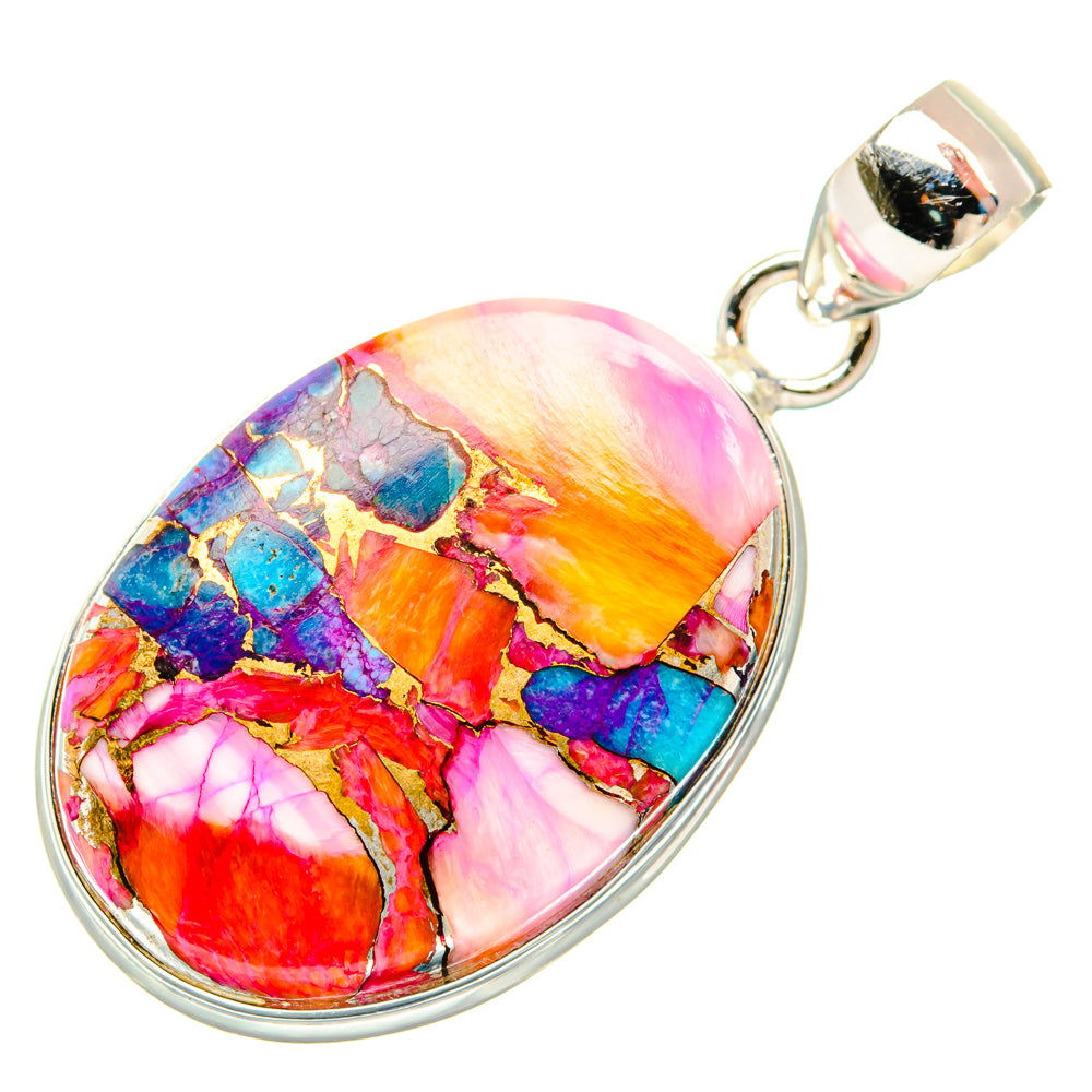 Kingman Pink Dahlia Turquoise Pendants handcrafted by Ana Silver Co - PD29034 - Photo 2