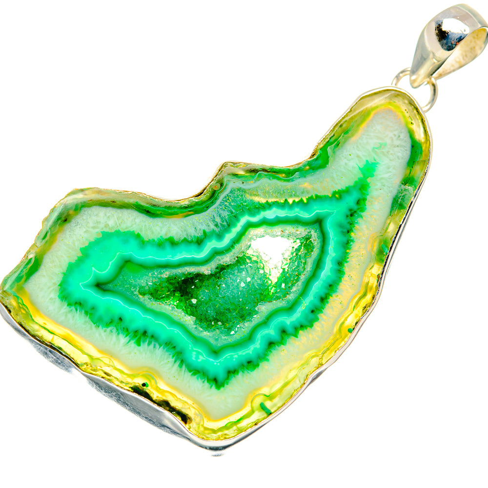 Green Geode Slice Pendants handcrafted by Ana Silver Co - PD29053 - Photo 2
