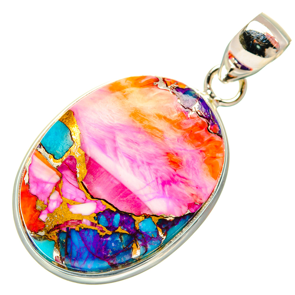 Kingman Pink Dahlia Turquoise Pendants handcrafted by Ana Silver Co - PD29061 - Photo 2