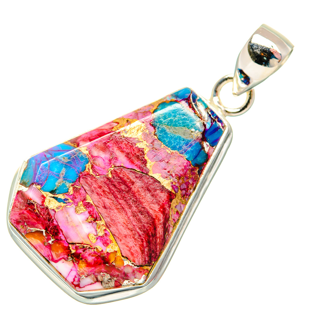 Kingman Pink Dahlia Turquoise Pendants handcrafted by Ana Silver Co - PD29066 - Photo 2