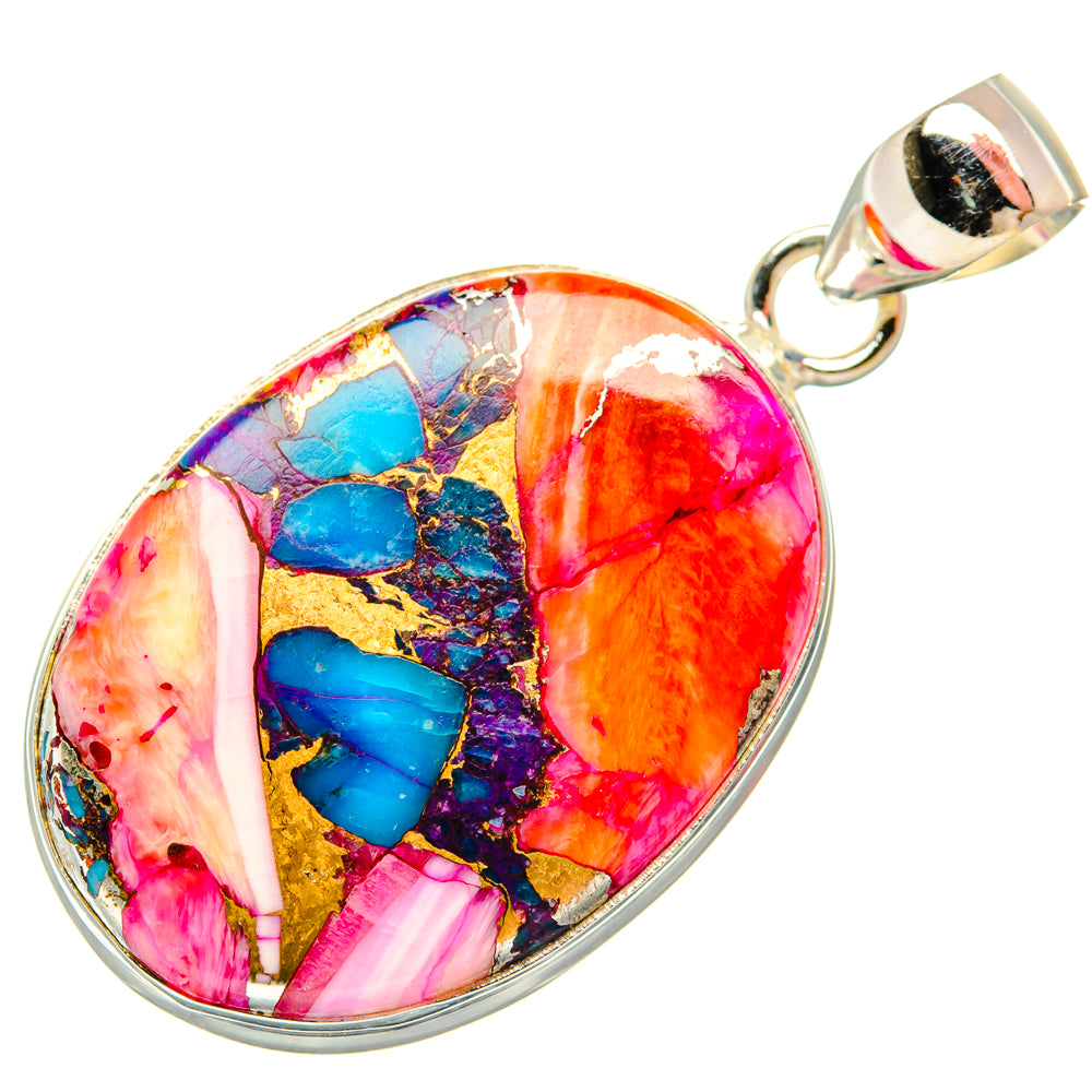 Kingman Pink Dahlia Turquoise Pendants handcrafted by Ana Silver Co - PD29067 - Photo 2