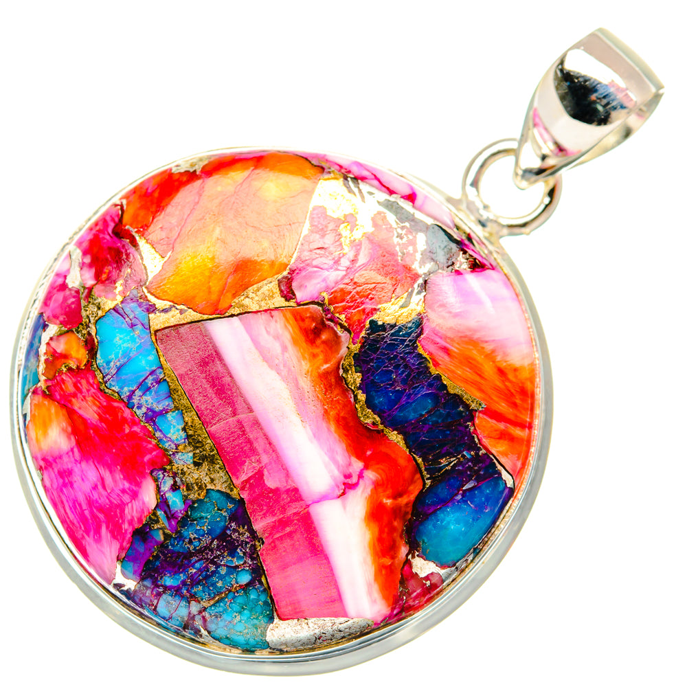 Kingman Pink Dahlia Turquoise Pendants handcrafted by Ana Silver Co - PD29068 - Photo 2