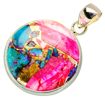 Kingman Pink Dahlia Turquoise Pendants handcrafted by Ana Silver Co - PD29069 - Photo 2