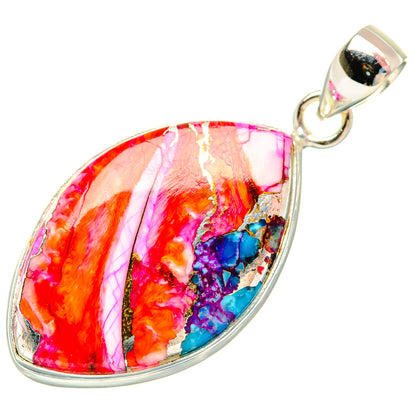 Kingman Pink Dahlia Turquoise Pendants handcrafted by Ana Silver Co - PD29070 - Photo 2