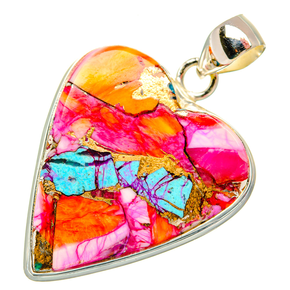 Kingman Pink Dahlia Turquoise Pendants handcrafted by Ana Silver Co - PD29082 - Photo 2