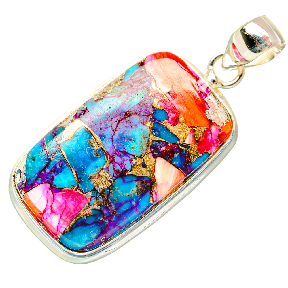 Kingman Pink Dahlia Turquoise Pendants handcrafted by Ana Silver Co - PD29191 - Photo 2