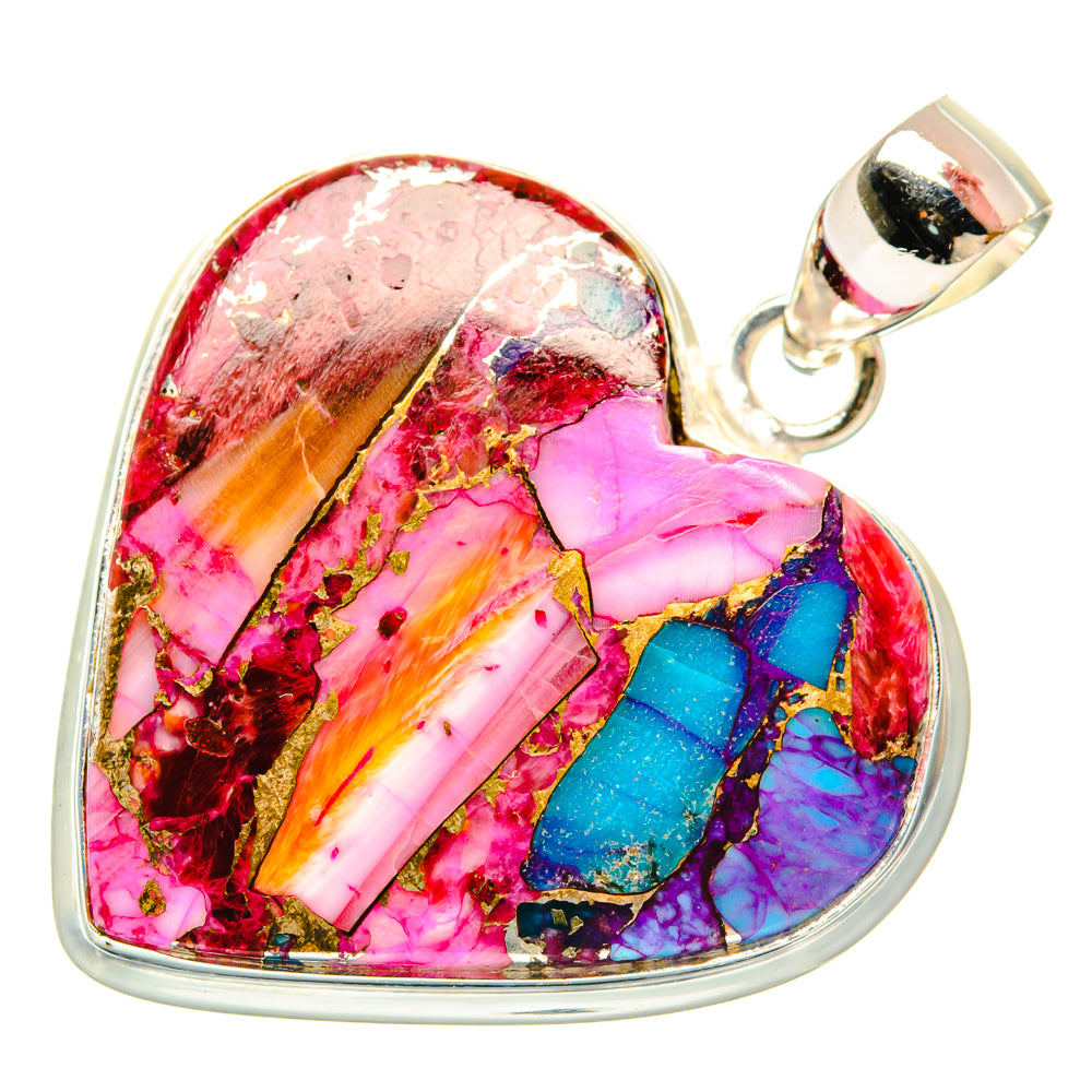 Kingman Pink Dahlia Turquoise Pendants handcrafted by Ana Silver Co - PD29192 - Photo 2