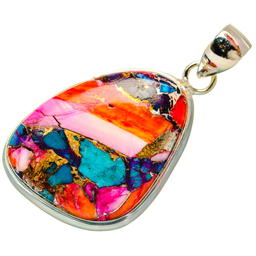 Kingman Pink Dahlia Turquoise Pendants handcrafted by Ana Silver Co - PD29193 - Photo 2