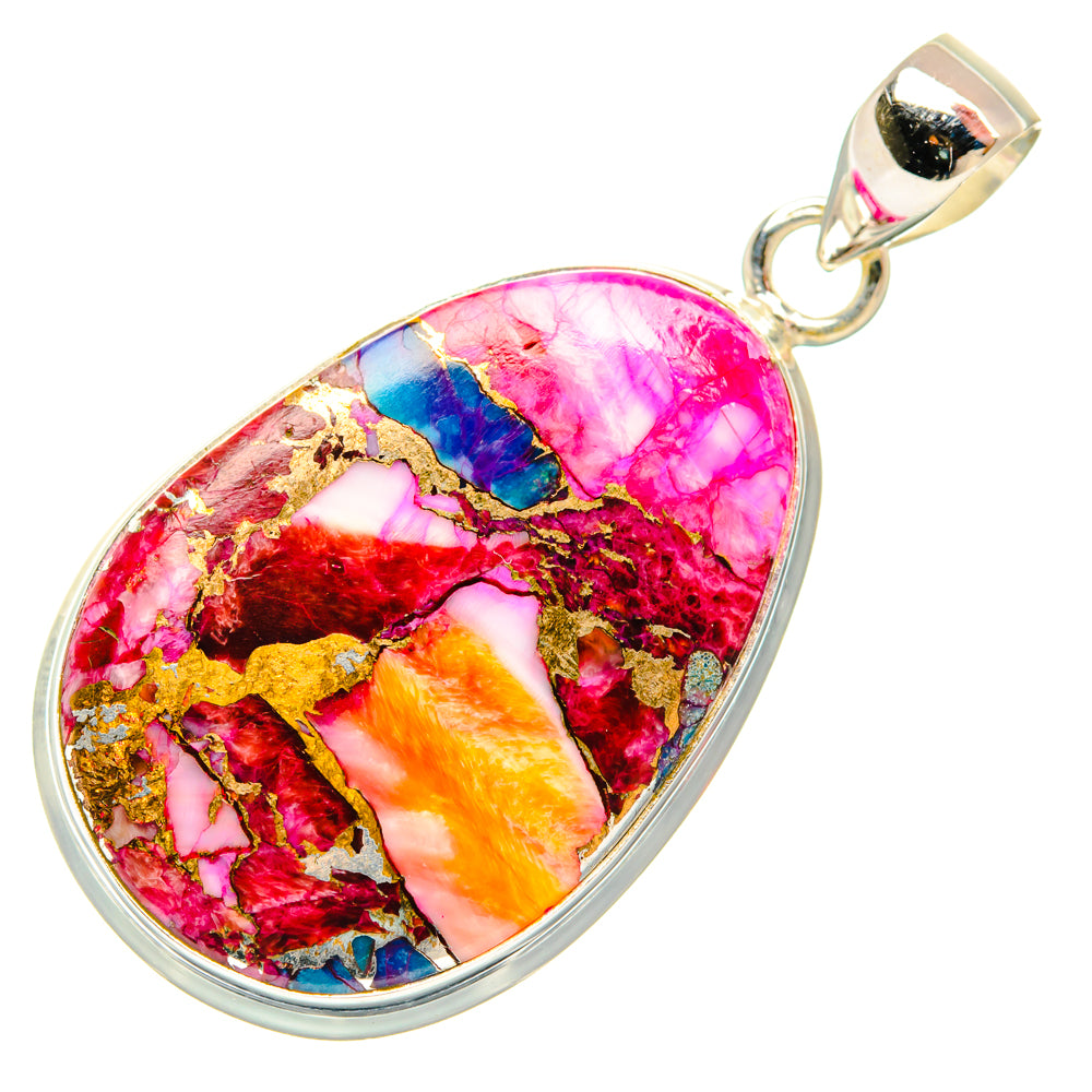 Kingman Pink Dahlia Turquoise Pendants handcrafted by Ana Silver Co - PD29194 - Photo 2
