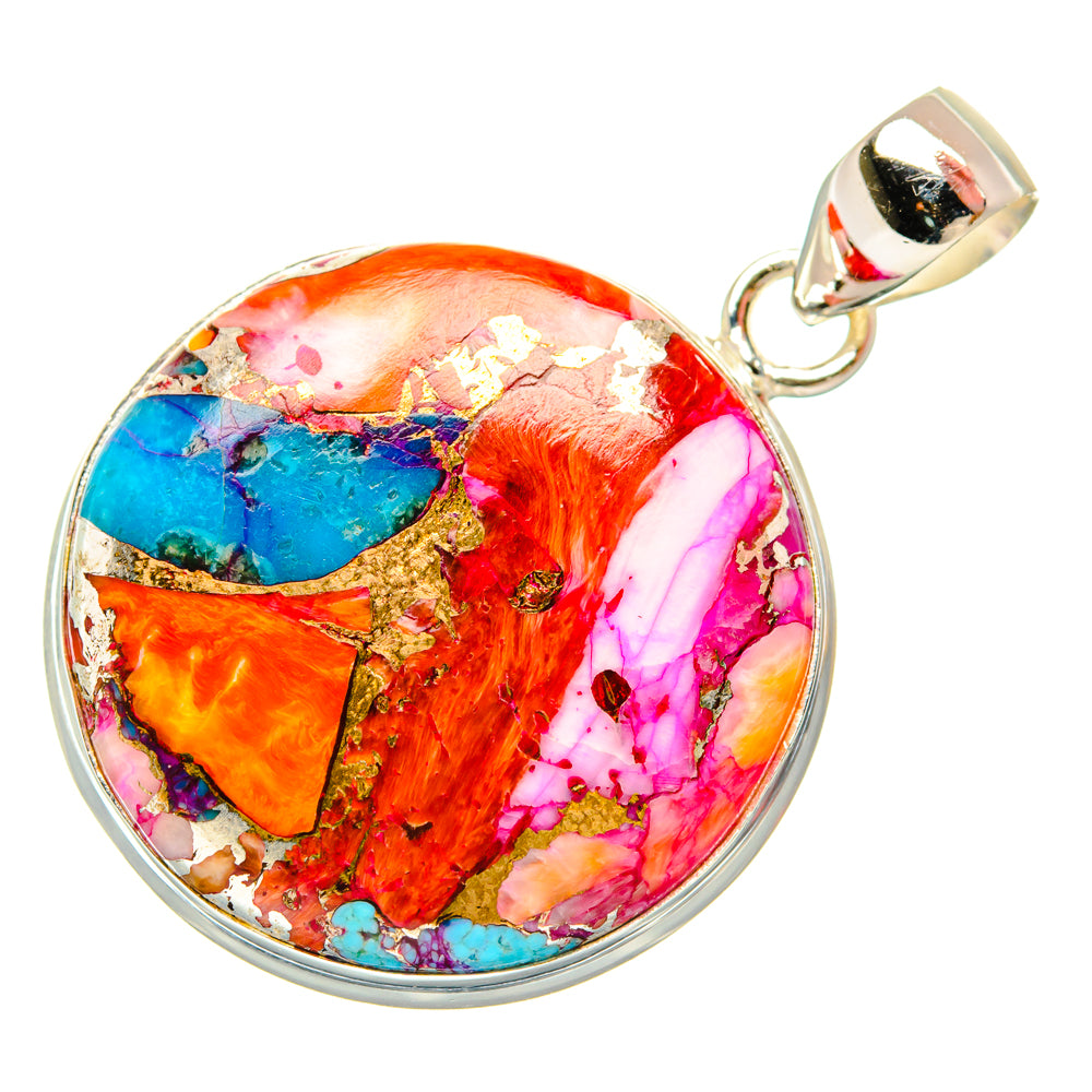 Kingman Pink Dahlia Turquoise Pendants handcrafted by Ana Silver Co - PD29196 - Photo 2