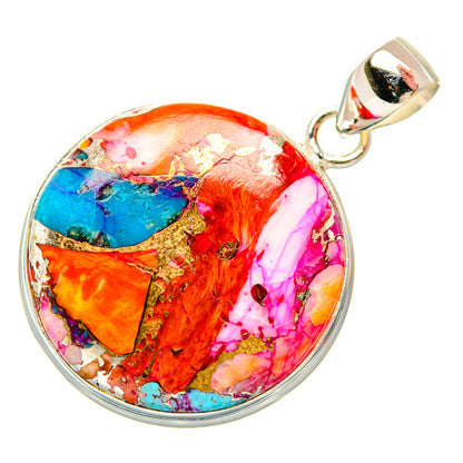 Kingman Pink Dahlia Turquoise Pendants handcrafted by Ana Silver Co - PD29196 - Photo 2