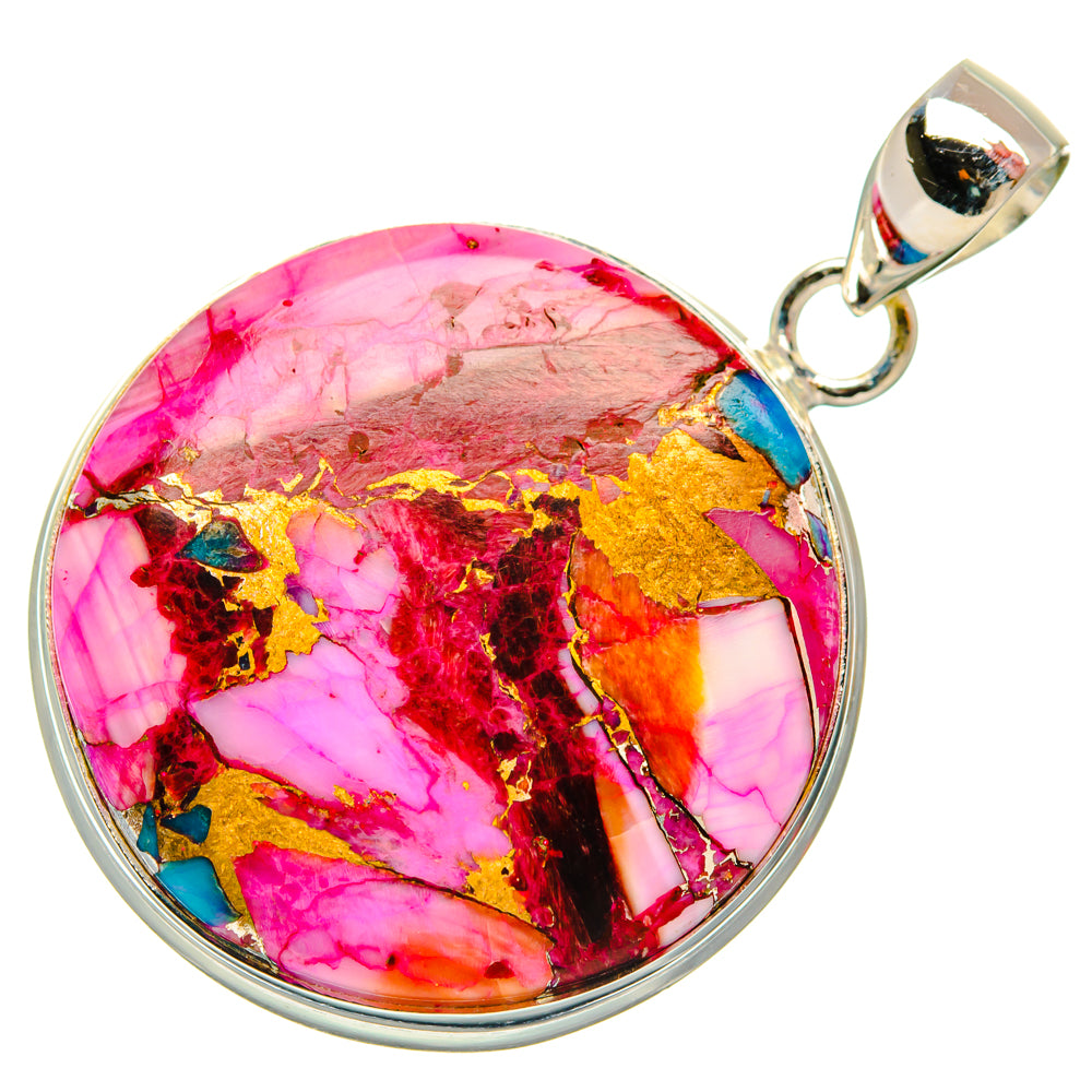 Kingman Pink Dahlia Turquoise Pendants handcrafted by Ana Silver Co - PD29198 - Photo 2
